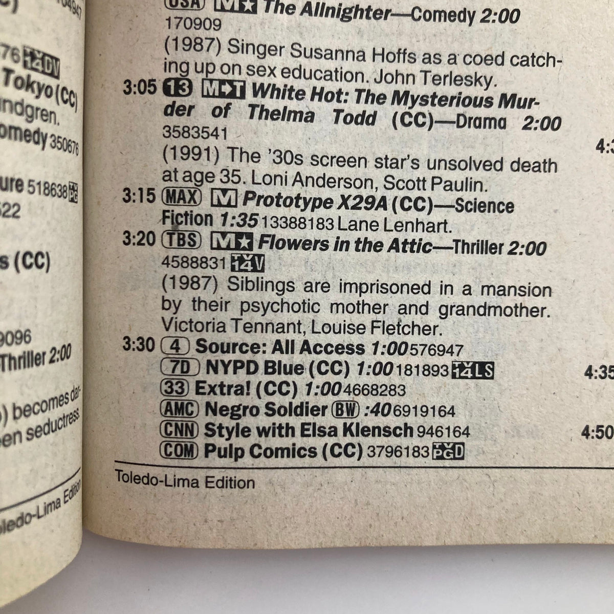 Inside page of the TV Guide Magazine November 11 2000, listing television programming and featuring the Toledo-Lima edition details.