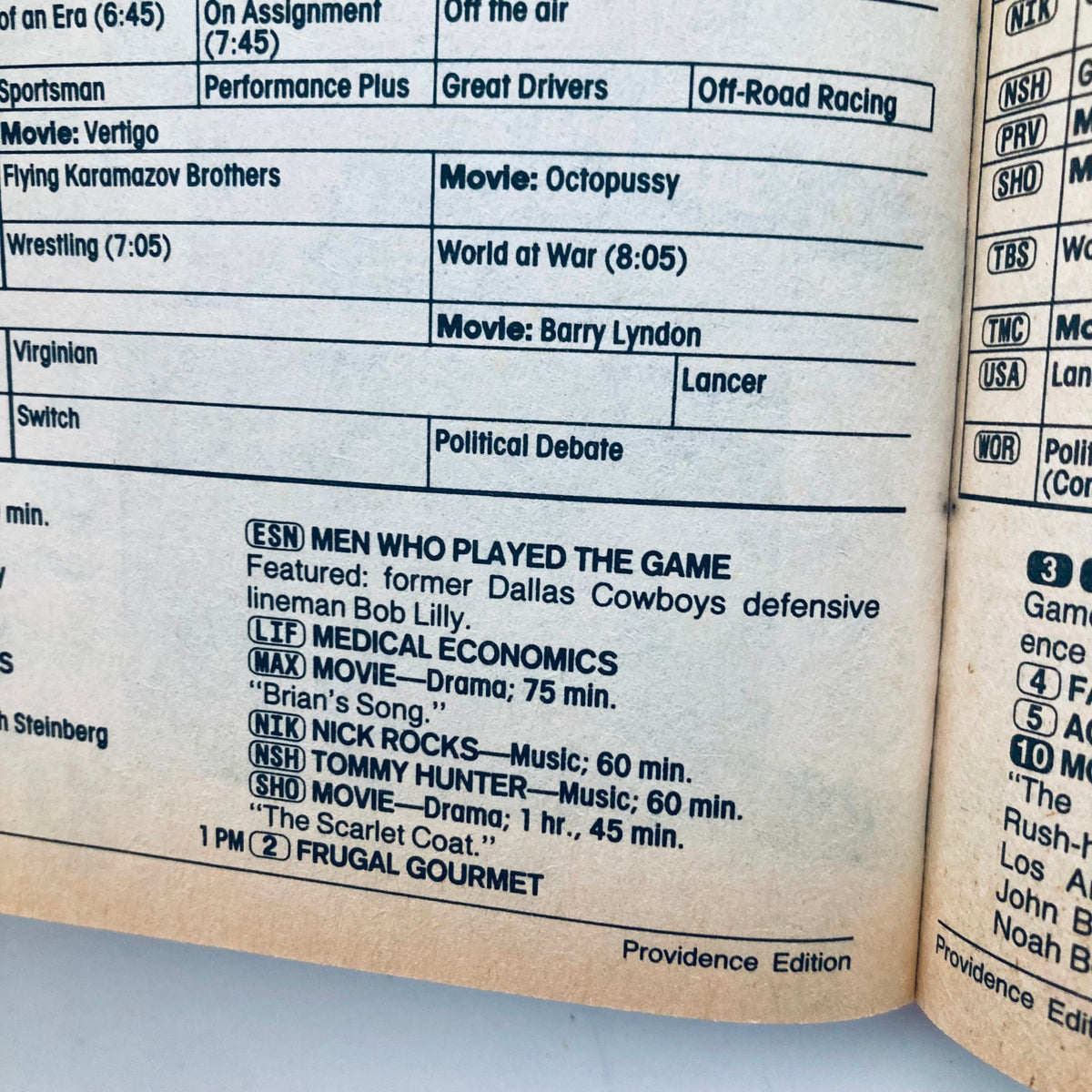 Interior page of the TV Guide Magazine May 25, 1985 detailing TV show listings including 'Men Who Played the Game', 'Medical Economics', and 'The Scarlet Coat'. A nostalgic glimpse into 1980s television programming, reflecting the era's entertainment landscape.