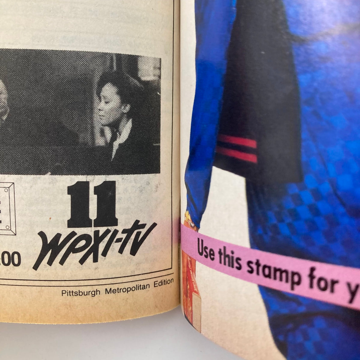 Inside page of TV Guide Magazine February 7, 1987, displaying WPXI-TV programming and a promotional stamp, part of the Pittsburgh Metropolitan Edition.