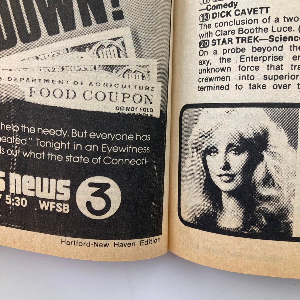 Inside page of TV Guide Magazine April 10, 1982 showing listings including Dick Cavett and Star Trek, published for Hartford-New Haven edition.