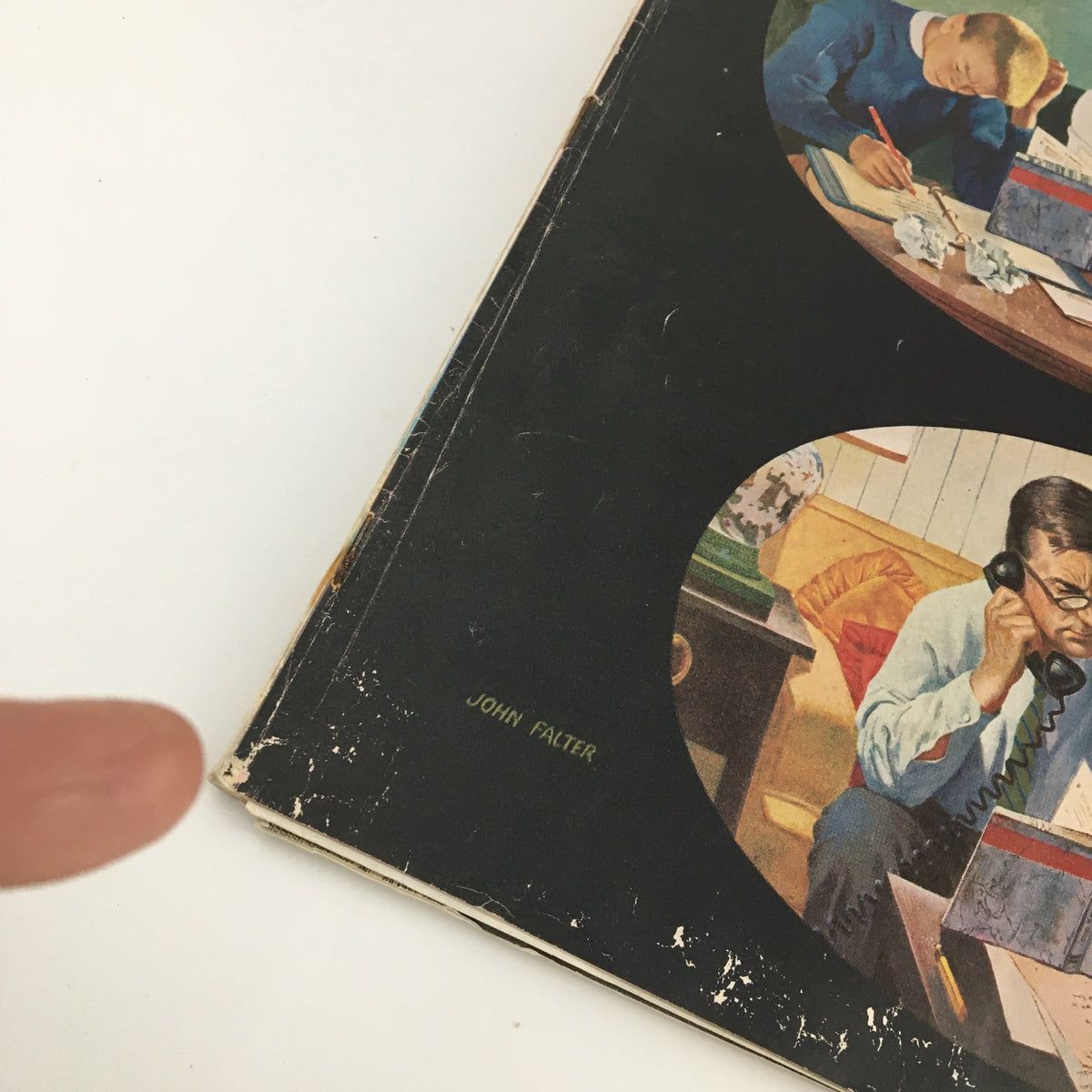 Close-up view of the cover of The Saturday Evening Post, May 7, 1960, highlighting details of the artwork depicting students with Algebra homework.
