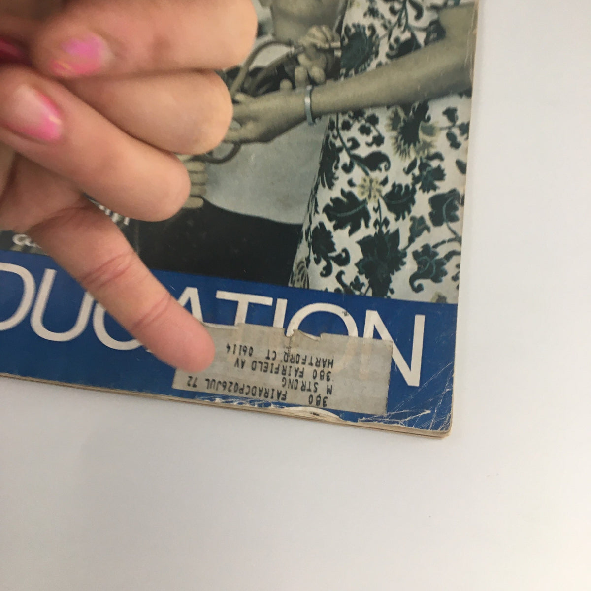 Detail of The Saturday Evening Post June 29 1968 cover showing a sticker on the corner, featuring Julie Andrews and the topic of sex education.