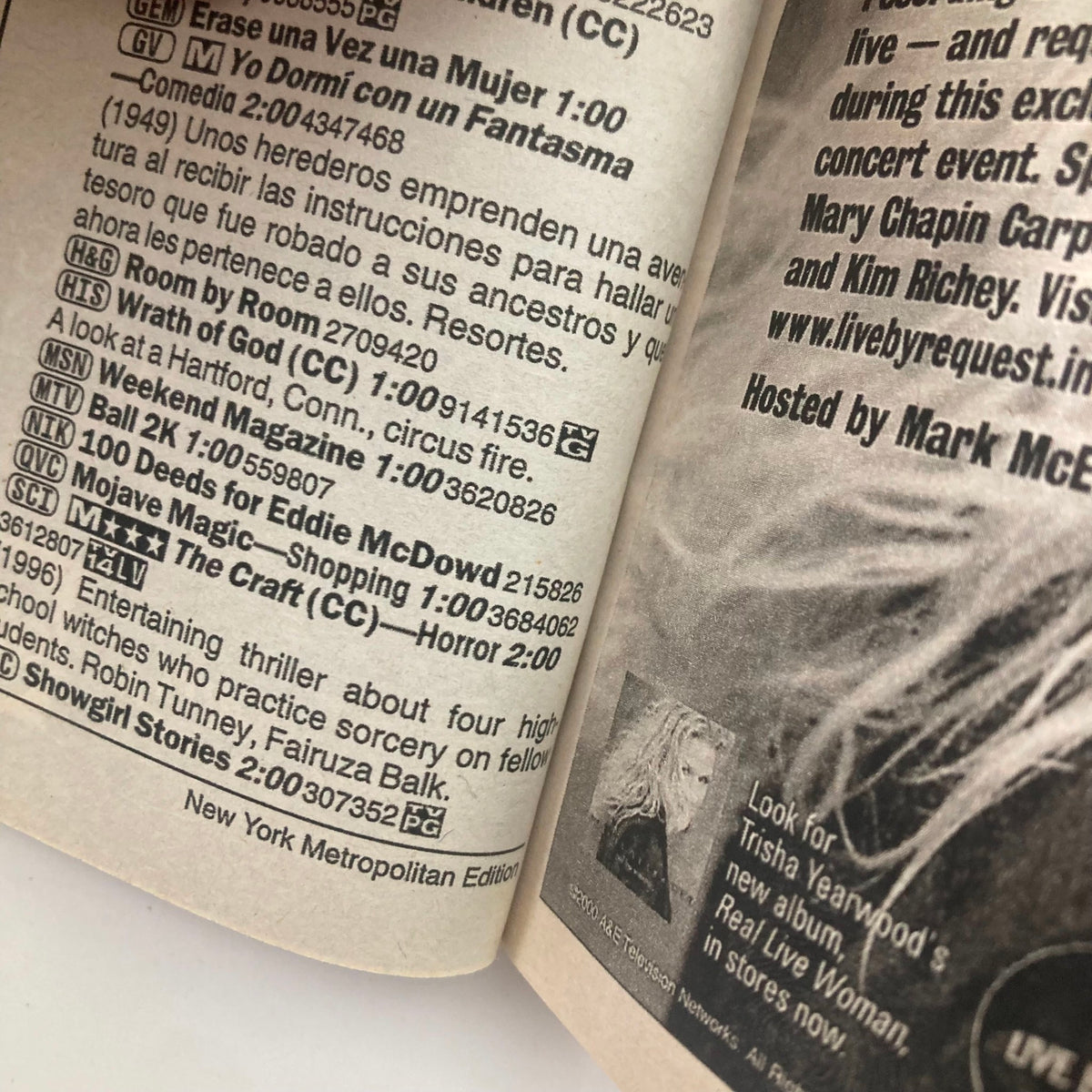 Interior page of TV Guide Magazine April 1, 2000, displaying television listings and details relevant to the New York Metropolitan edition.