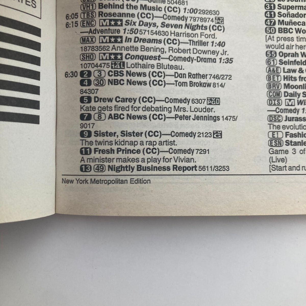 TV Guide Magazine April 15 2000 The Three Stooges Return NY Metro Edition interior page displaying TV listings and show times.