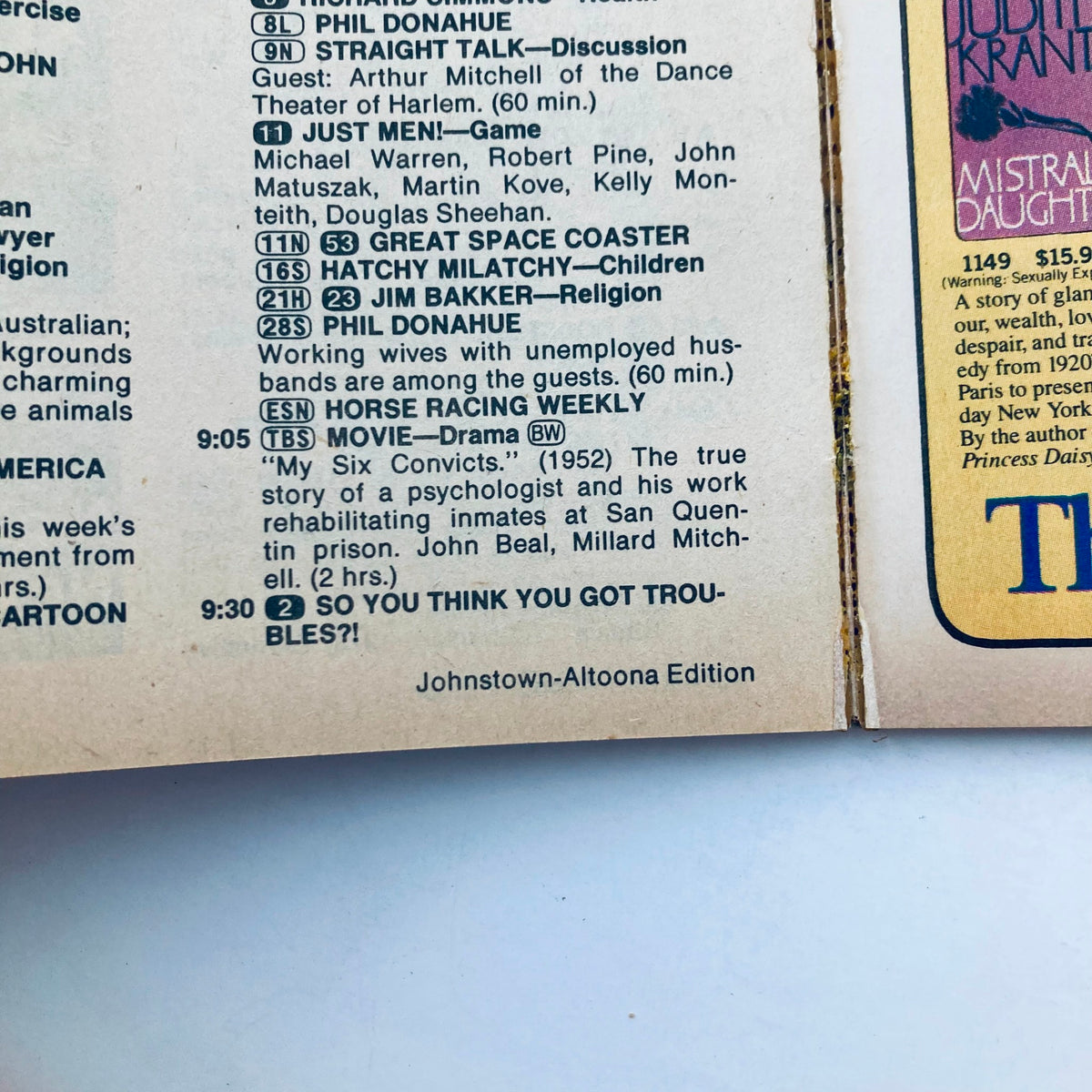Inside page of TV Guide Magazine January 15 1983, detailing television programming for the Johnstown-Altoona edition.