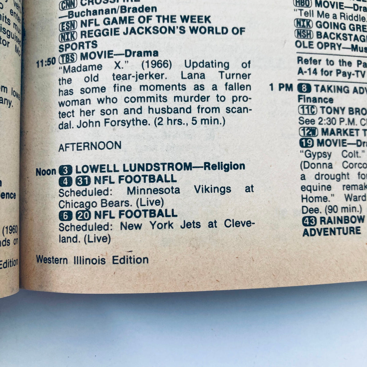 Interior page of TV Guide Magazine October 8, 1983 showcasing programming listings and NFL football schedules, from the Western Illinois Edition.