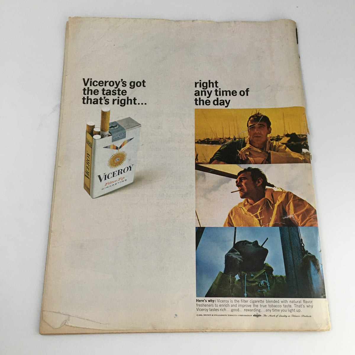 Back cover of The Saturday Evening Post August 27 1966, featuring a Viceroy cigarette advertisement, reflecting the advertising style of the 1960s.