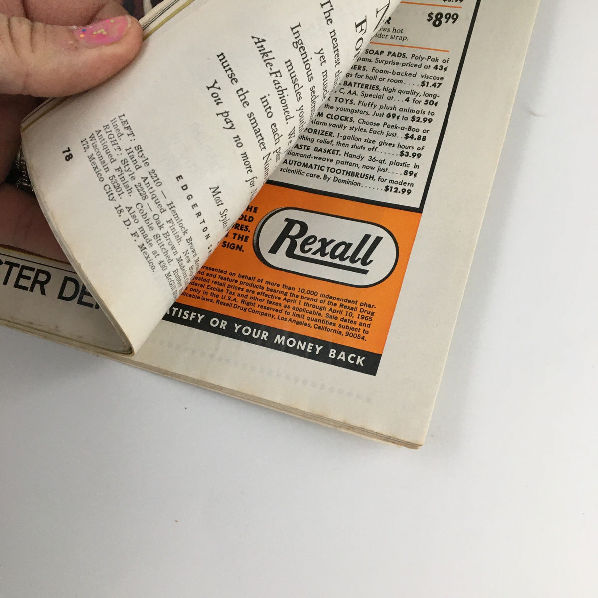Inside page of The Saturday Evening Post April 10 1965 showing an advertisement for Rexall, reflecting vintage magazine content and advertisements.