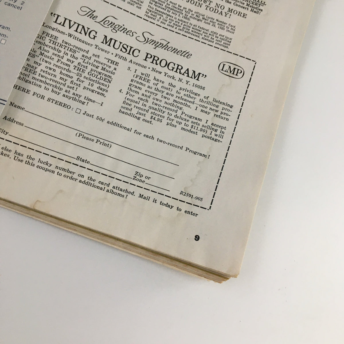 Advertisement page from The Saturday Evening Post April 10, 1965, highlighting the Longines Symphonette's Living Music Program, showcasing vintage marketing and culture.