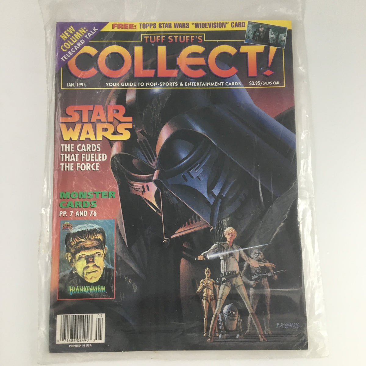 Cover of Tuff Stuff's Collect Magazine January 1995 featuring Star Wars and Monster Cards. The magazine highlights collectible cards from the Star Wars universe and classic monster cards, showcasing iconic characters and artwork.