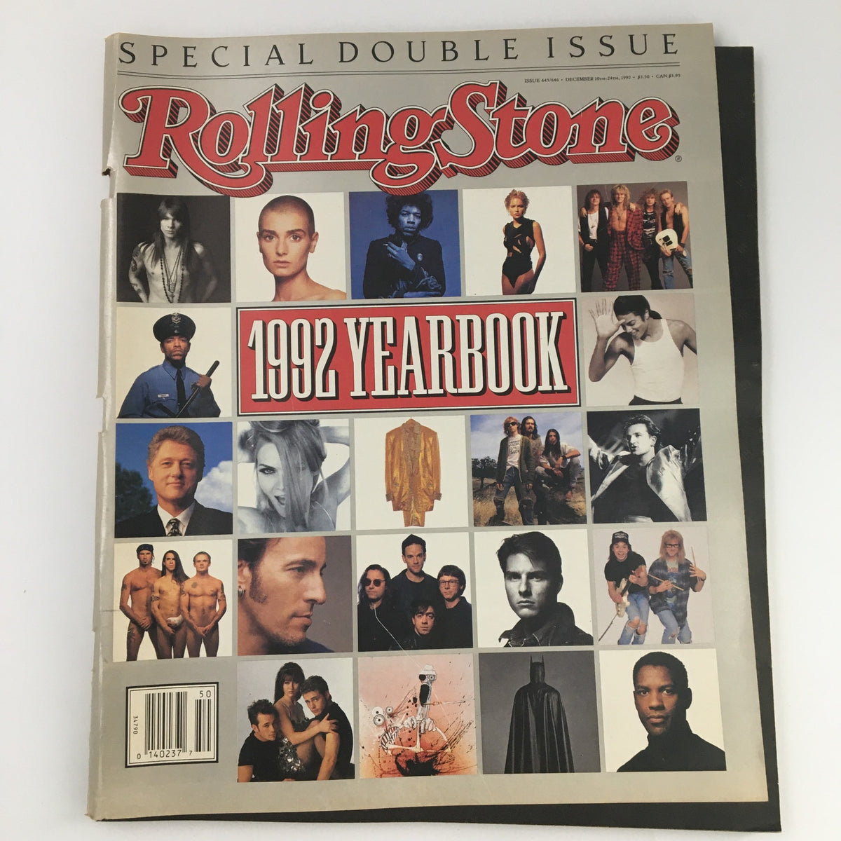 Rolling Stone Magazine December 10-24 1992 Yearbook cover featuring iconic images and notable personalities from the music scene.