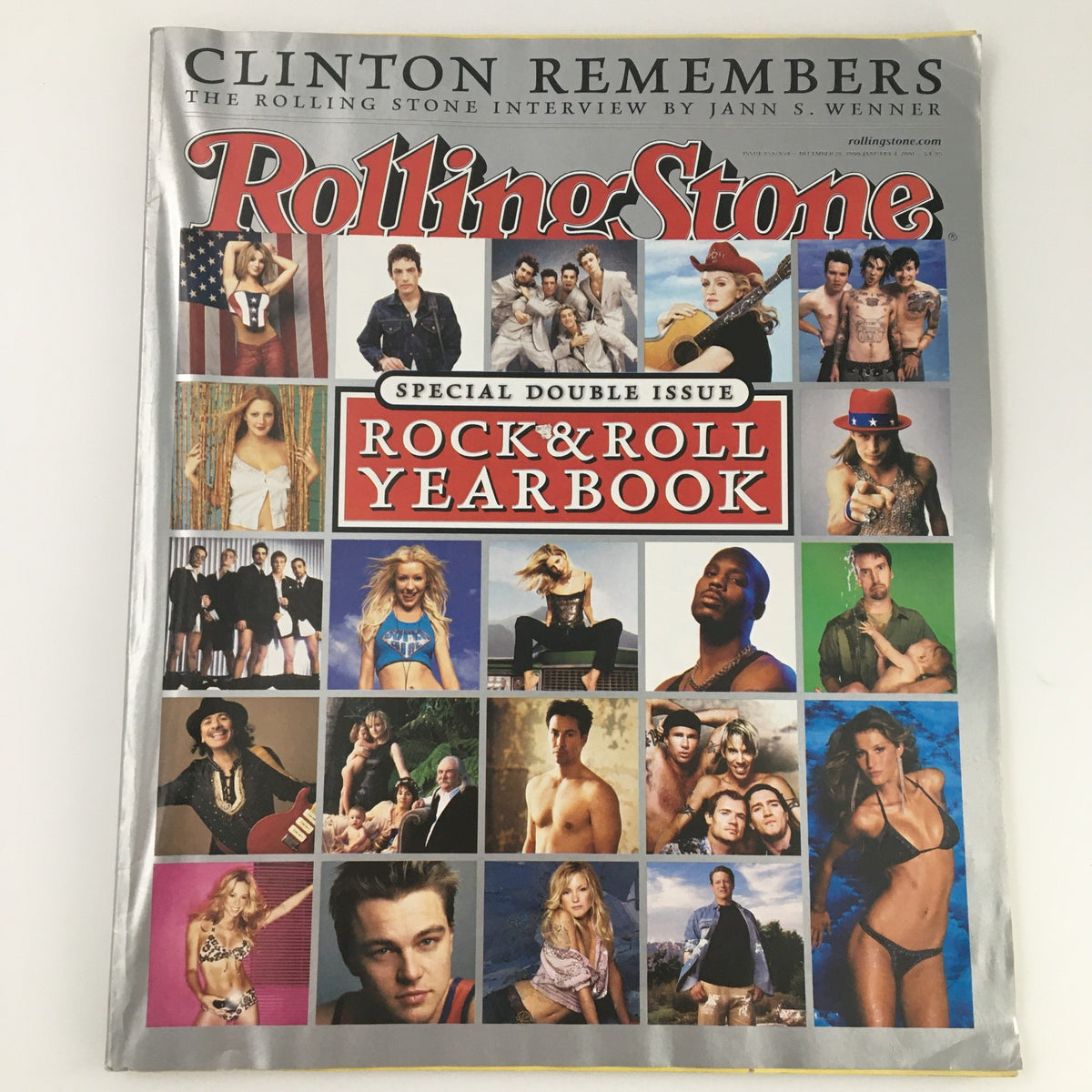 Cover of Rolling Stone Magazine December 28 2000 - January 4 2001, issues #858-859, featuring photographs of iconic musicians and pop culture figures in a collage style, emphasizing the Rock Yearbook theme.