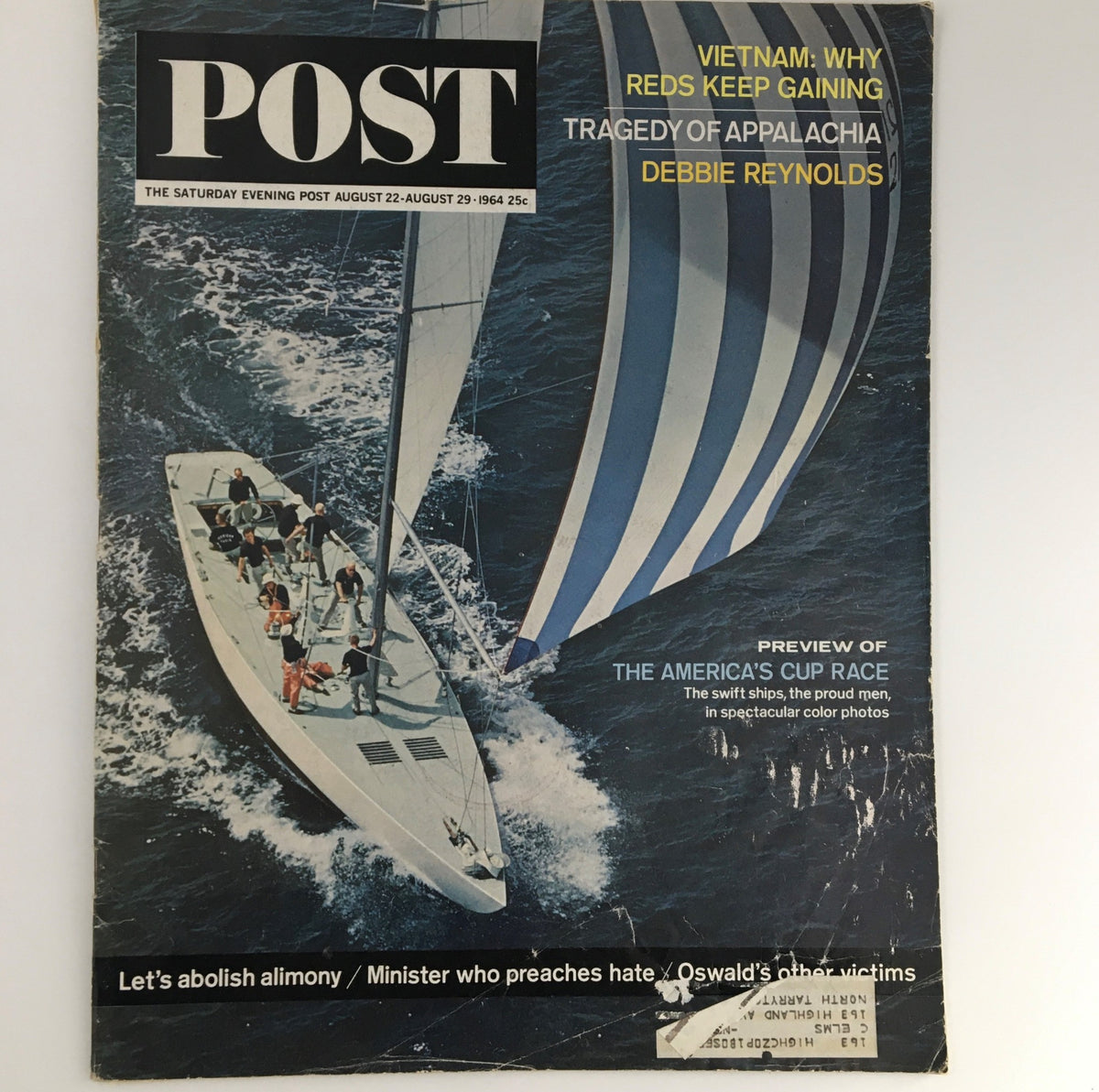 Cover of The Saturday Evening Post August 22-29 1964 featuring Debbie Reynolds, sailboat racing, and articles on Vietnam and Appalachia.