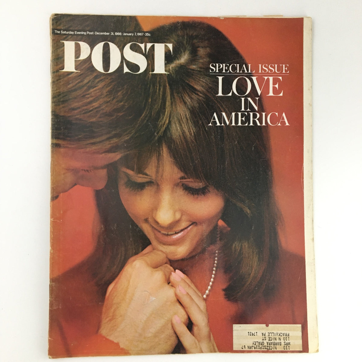 Cover of The Saturday Evening Post December 31 1966 January 7 1967 featuring the theme 'Love in America', showcasing a couple's intimate moment.