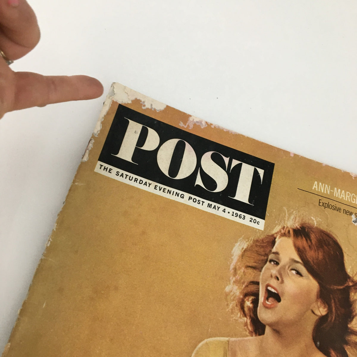 Close-up view of The Saturday Evening Post May 4, 1963, cover highlighting Ann-Margret's lively expression and the magazine's title.