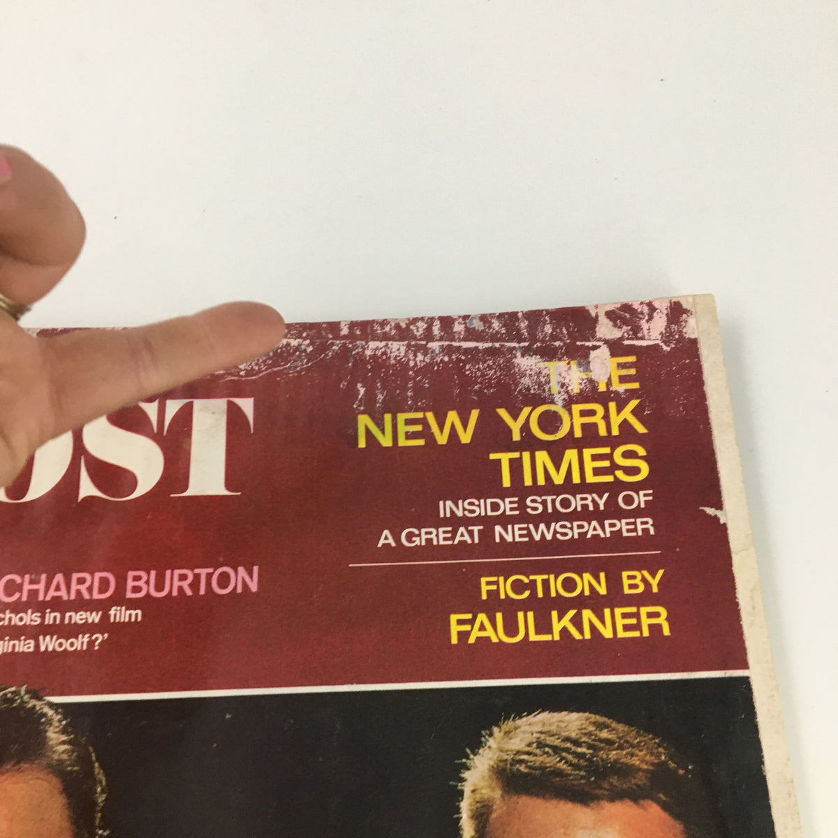Cover of The Saturday Evening Post October 9, 1965 featuring unique vintage wear, showcasing prominent headlines and damaged edges.