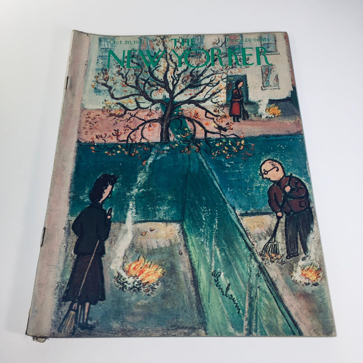 Cover image of The New Yorker Magazine dated October 20, 1951, featuring a full theme illustration by Abe Birnbaum, showcasing characters amidst a colorful autumn scene.