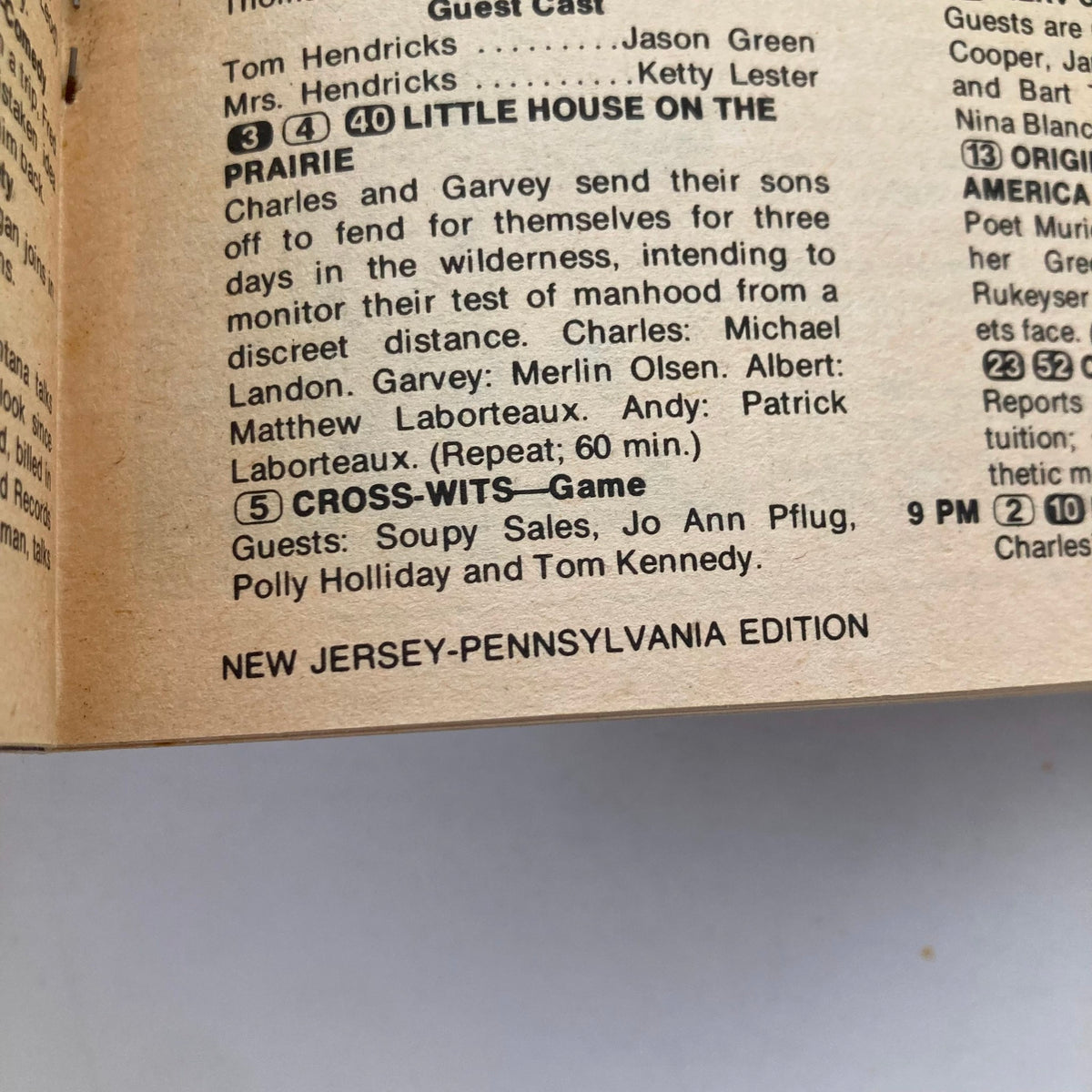 Inside page of TV Guide Magazine June 16 1979 showing TV listings including 'Little House on the Prairie' and 'Cross-Wits', New Jersey-Pennsylvania edition details.