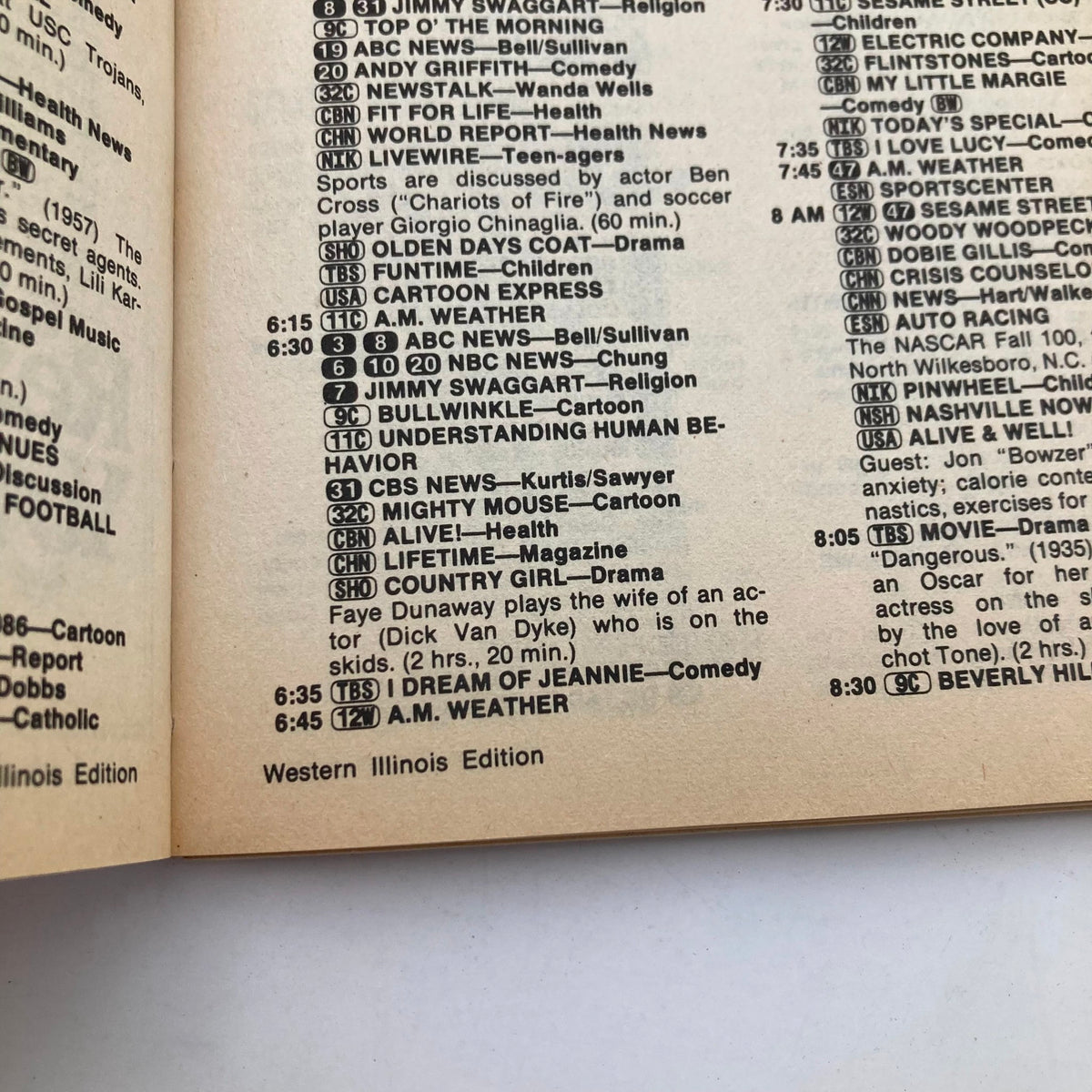 Interior page of the TV Guide Magazine dated November 5, 1983, showing the Western Illinois Edition programming schedule, offering a glimpse into television listings from the era.