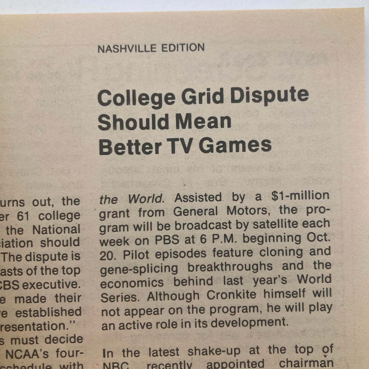Page from TV Guide Magazine September 5, 1981, highlighting a Nashville edition article about college grid disputes and how they impact television programming.