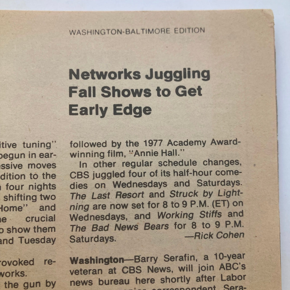 TV Guide Magazine August 25 1979 article page detailing networks' scheduling changes for fall shows, including insights on programming adjustments with the Washington-Baltimore Edition header.
