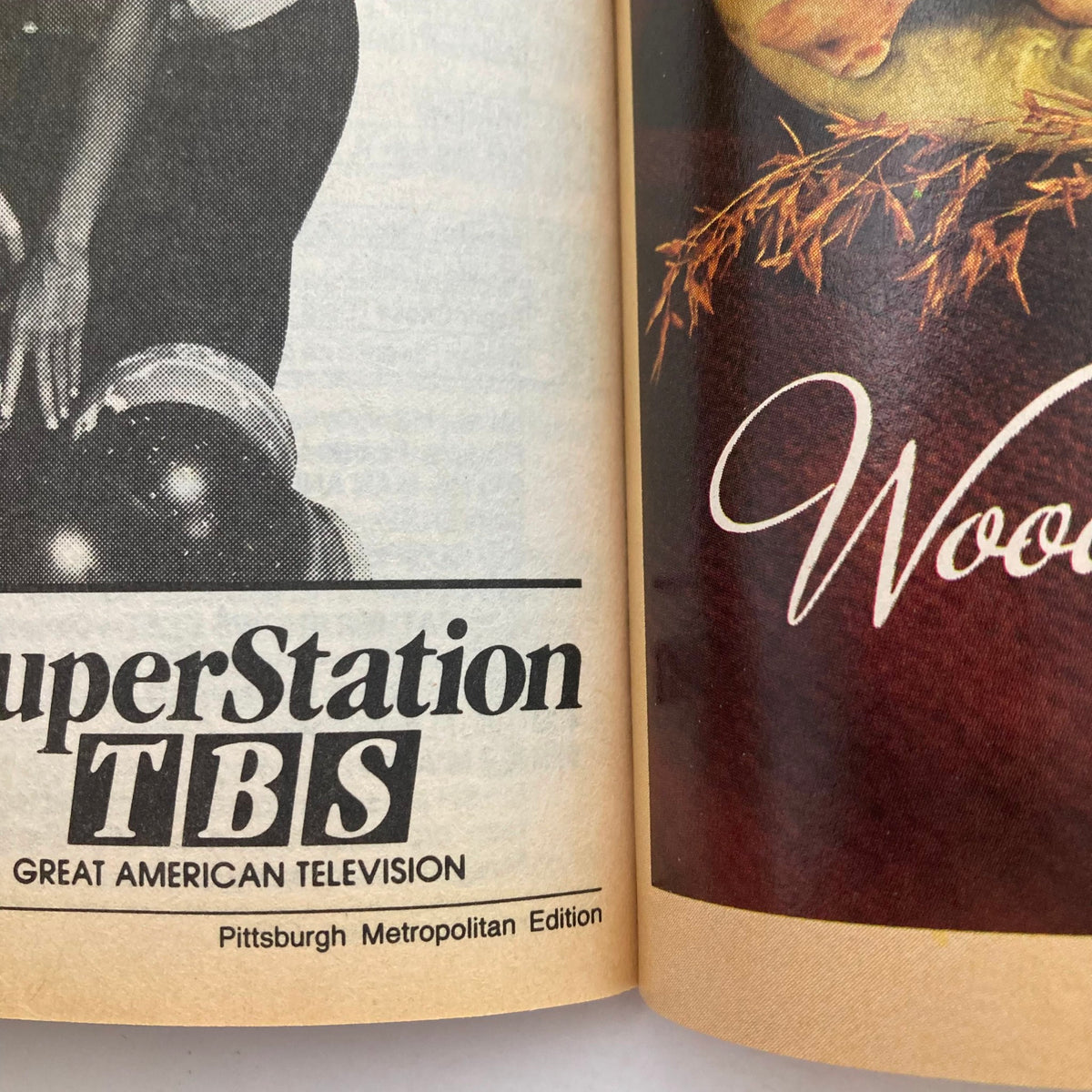 Interior page of TV Guide Magazine August 29, 1987 displaying an advertisement for SuperStation TBS, part of the Pittsburgh Metropolitan Edition.