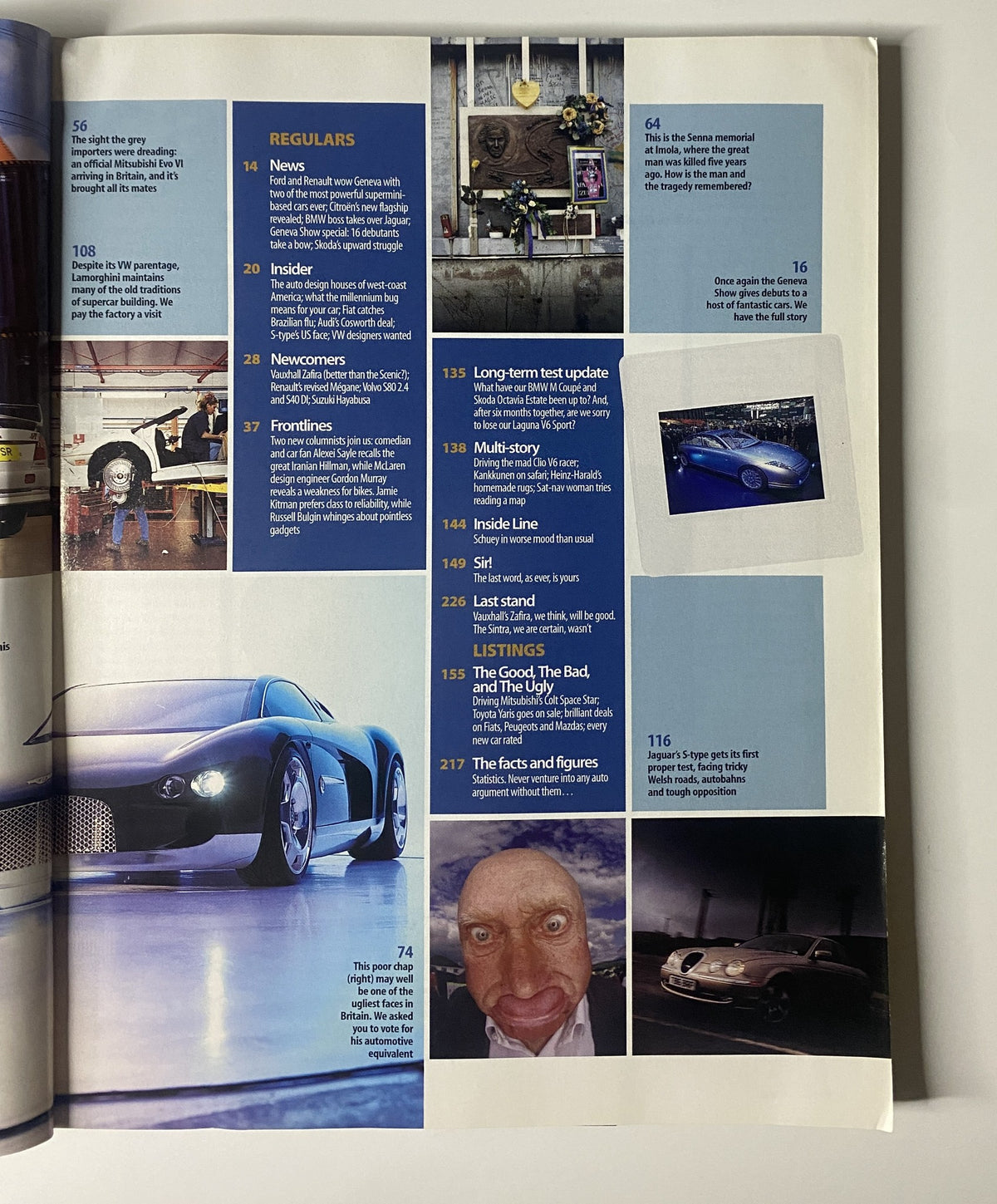 Regulars section of CAR Magazine May 1999, highlighting articles including news updates, long-term tests, and automotive listings, focused on performance cars.
