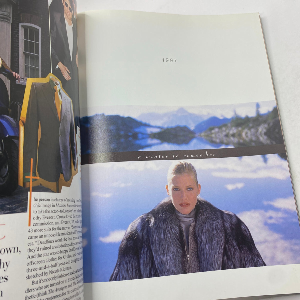 Spread from Vogue Magazine November 1996 showcasing winter fashion with the headline 'A winter to remember', featuring a model in luxurious outerwear.