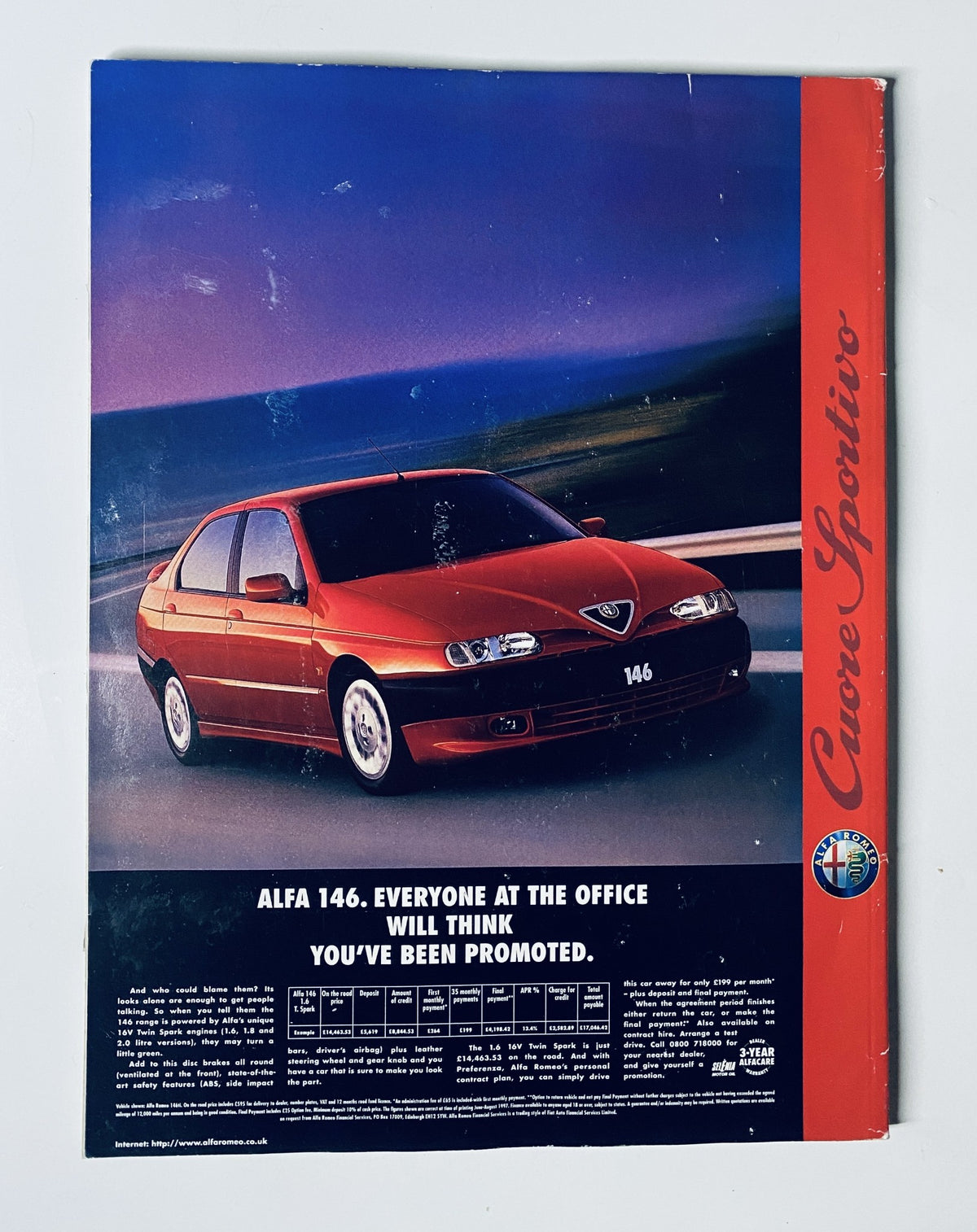 Back cover of Car Magazine August 1997 displaying an advertisement for Alfa 146 with the tagline 'Everyone at the office will think you've been promoted'.