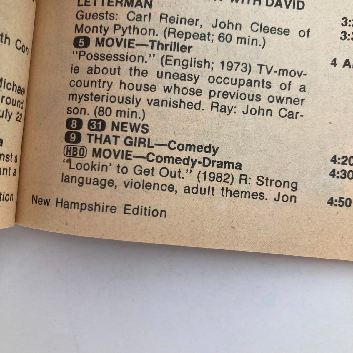 Inside page of TV Guide Magazine July 30, 1983, showing programming listings including 'News' and 'That Girl.' Part of the New Hampshire Edition, detailing shows airing on cable.