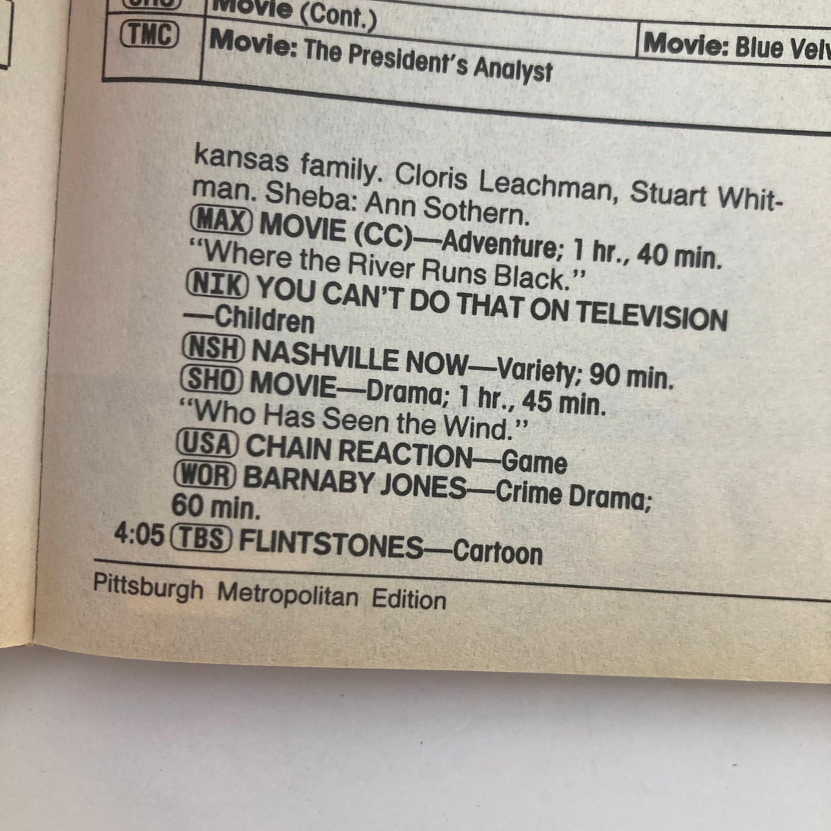 Inside page of TV Guide Magazine from November 7, 1987, featuring TV listings and programming details for the Pittsburgh Metropolitan Edition.
