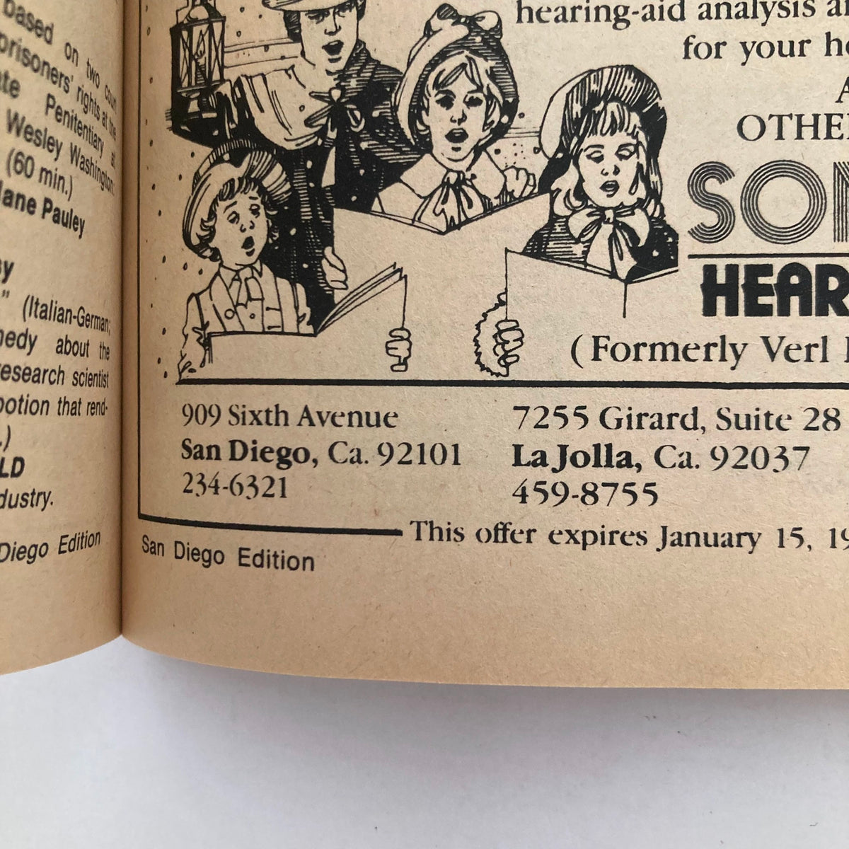 Inside page of TV Guide Magazine, December 26, 1981, displaying vintage advertisements with a focus on a hearing aid analysis service, contributing to the magazine's historical context.