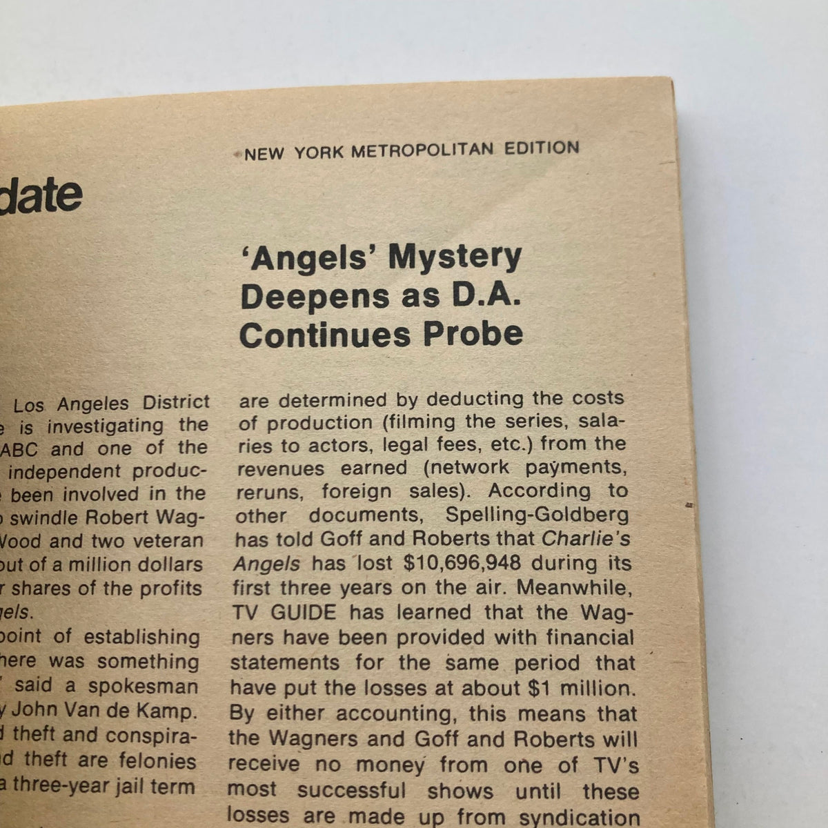 TV Guide Magazine May 17 1980 interior page discussing the investigation into 'Charlie's Angels', reflecting the television industry's challenges during that era.