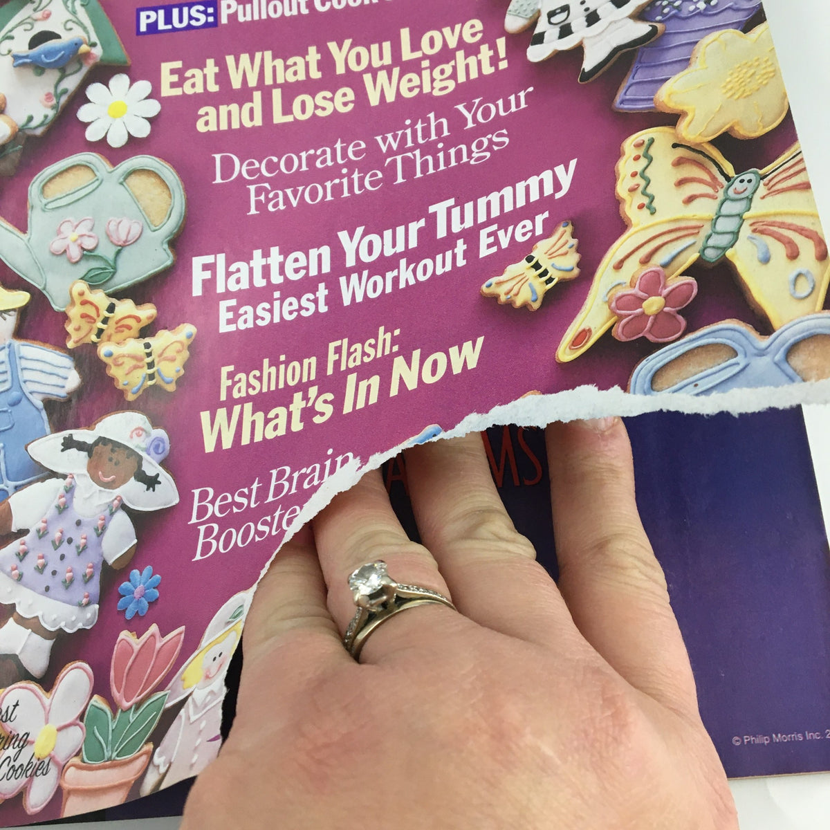 Close-up image of the Family Circle Magazine cover April 3, 2001, showing highlighted articles about eating healthy and decorating, with a torn edge partially visible.