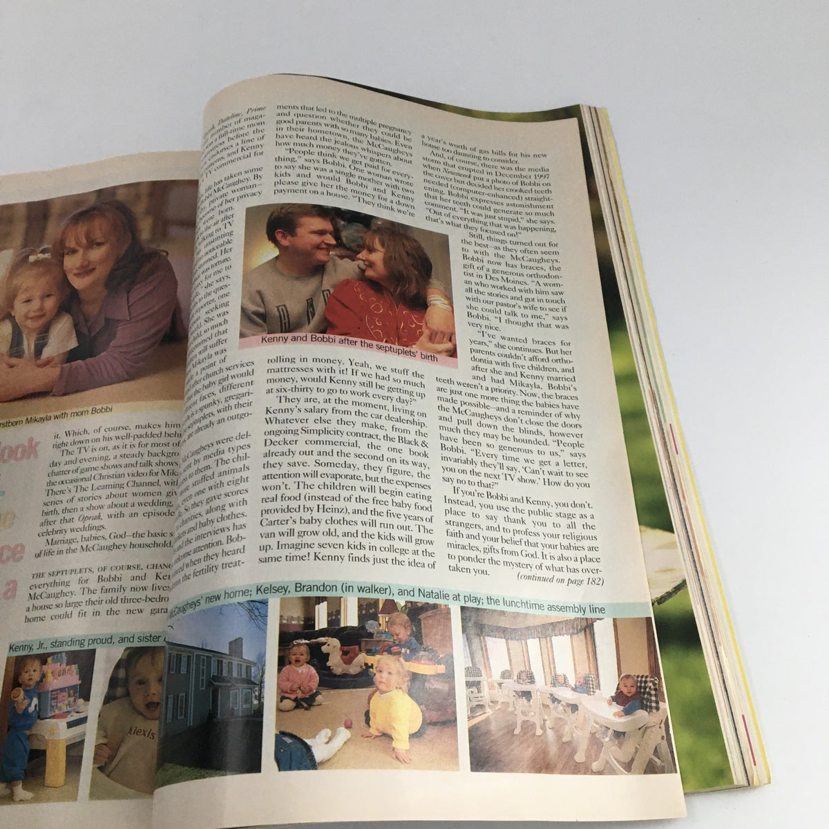Good Housekeeping Magazine May 1999 page discussing parenting and family dynamics, highlighting Kelsey, Brandon, and Nathan playing while featuring the article 'Bringing Up Babies'.