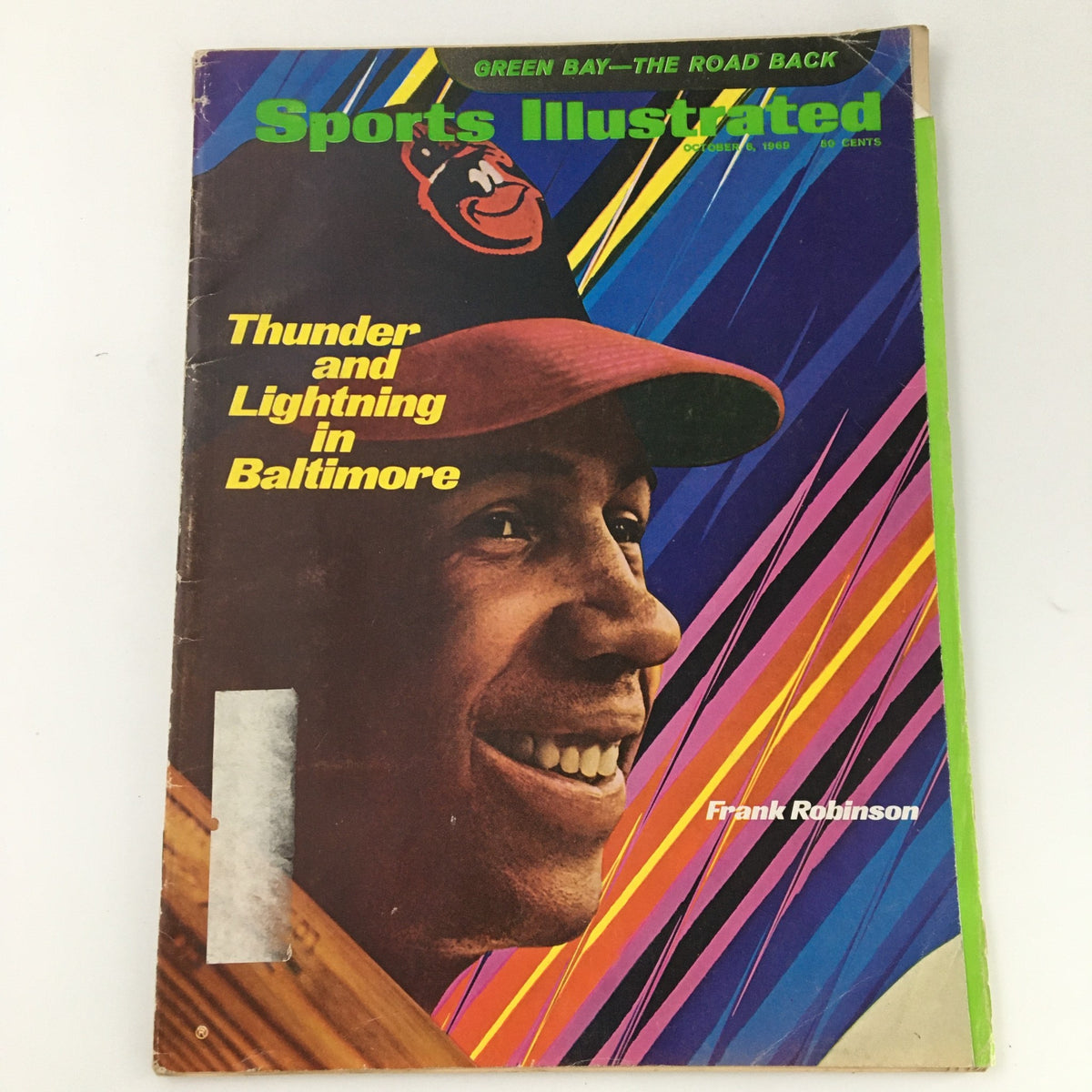 VTG Sports Illustrated Magazine cover featuring Frank Robinson, dated October 6, 1969, showcasing the headline 'Thunder and Lightning in Baltimore'.