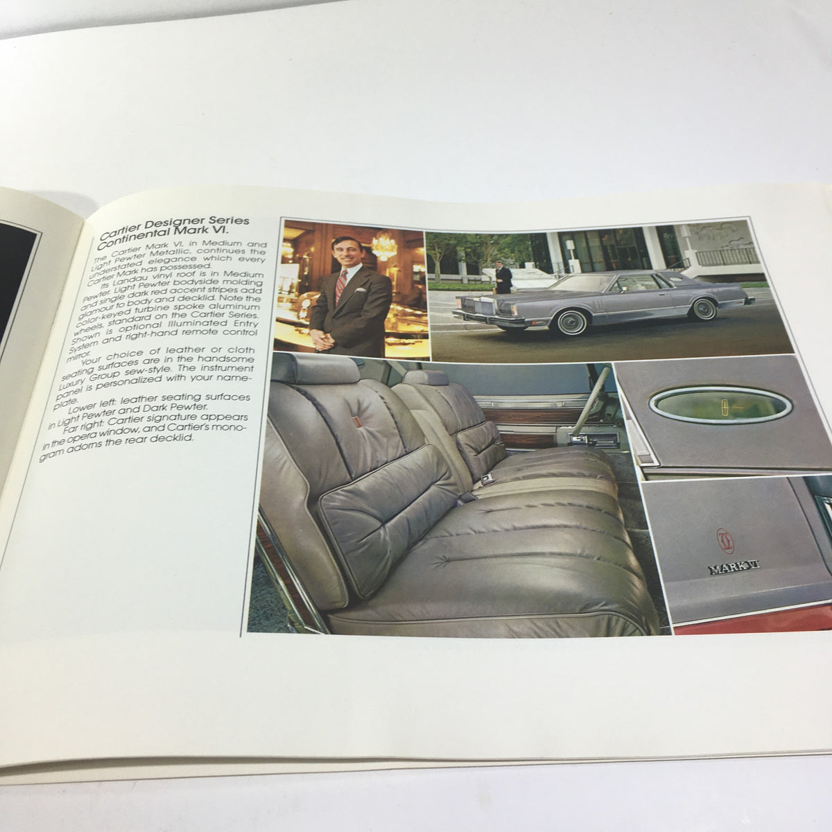 Interior view from the 1980 Pucci Designer Continental Series Mark VI Car Sale Brochure, showcasing luxurious seating and details of the Mark VI model.