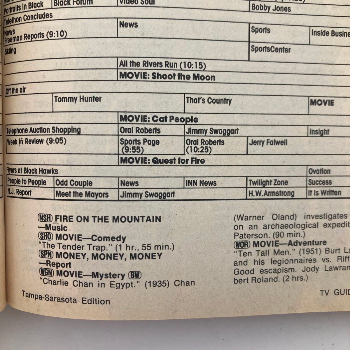 TV Guide Magazine article page featuring television program listings and movie descriptions from January 28, 1984, in the Tampa-Sarasota edition. Includes titles such as 'All the Rivers Run' and 'Cat People.'