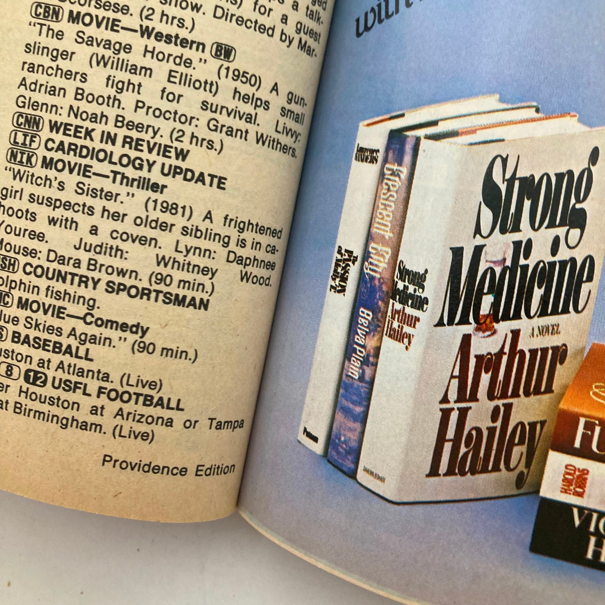Interior page of TV Guide Magazine April 20 1985, showcasing program listings with titles like 'Strong Medicine' and various TV shows. The page detail includes information about movies and broadcasts.