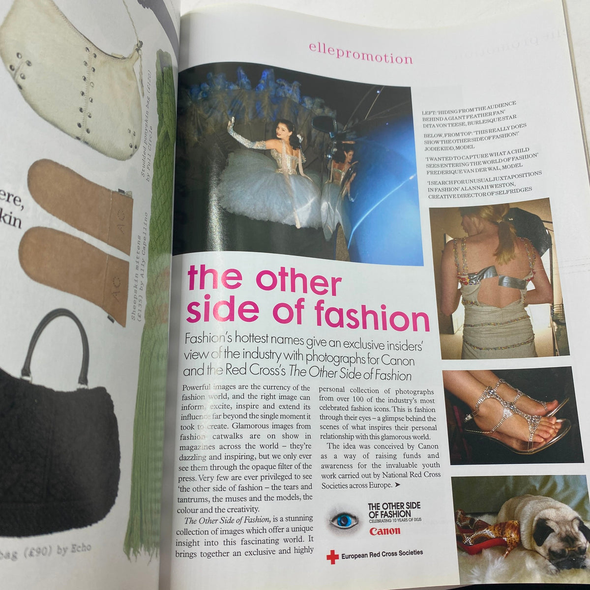 Another inside page of Elle UK Magazine November 2006 showcasing an article on fashion photography and charity work.