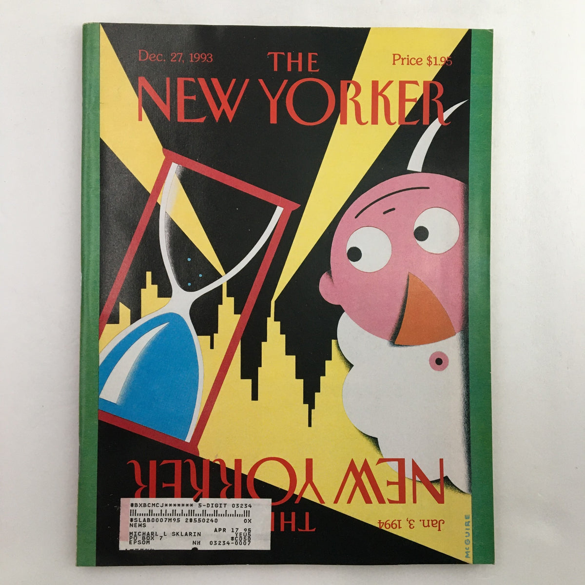 Cover of The New Yorker Full Magazine December 27 1993 featuring 'Happy New Year' cover illustration by Richard McGuire, showcasing vibrant colors and unique design.