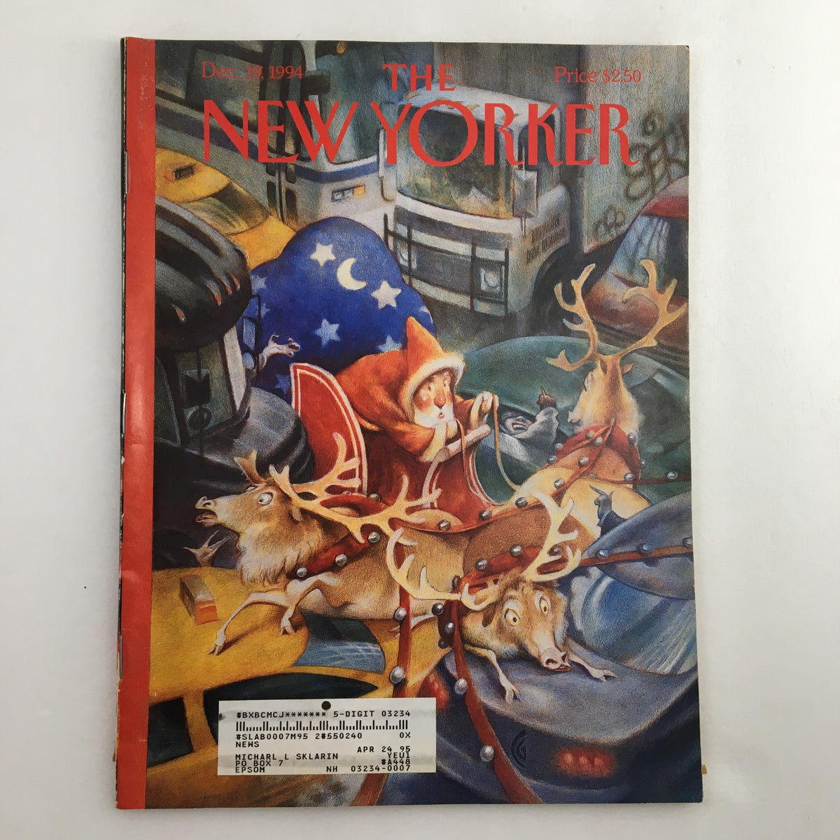 Cover of The New Yorker Full Magazine December 19 1994, featuring the illustration 'Holiday Traffic' by Carter Goodrich, depicting a whimsical holiday scene with reindeer and festive elements.