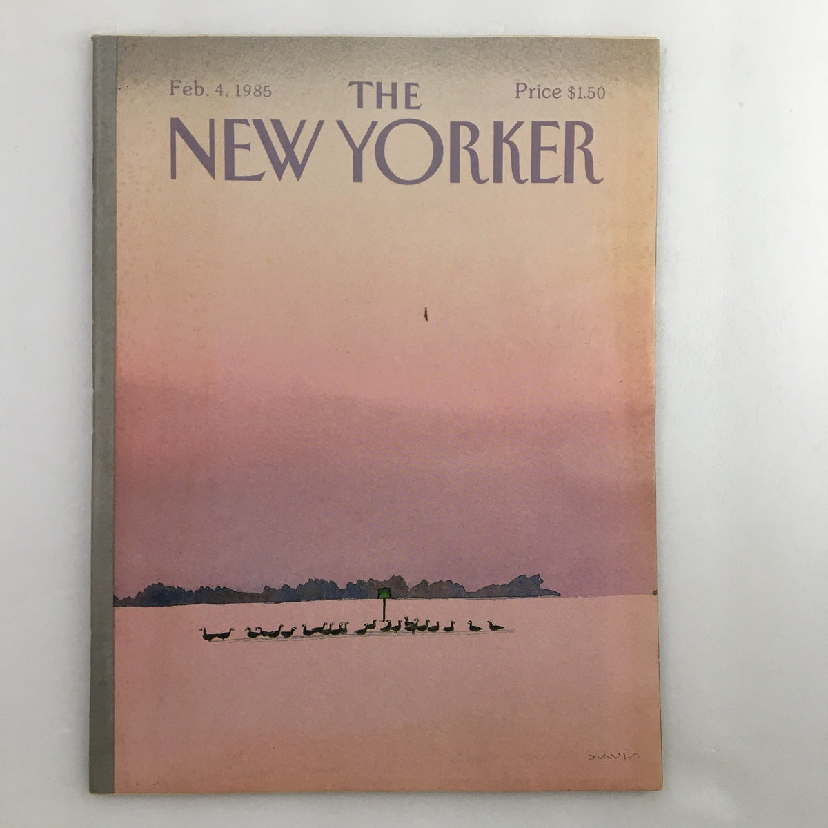 The New Yorker Full Magazine February 4 1985 featuring a cover illustration by Susan Davis of geese on a frozen lake.