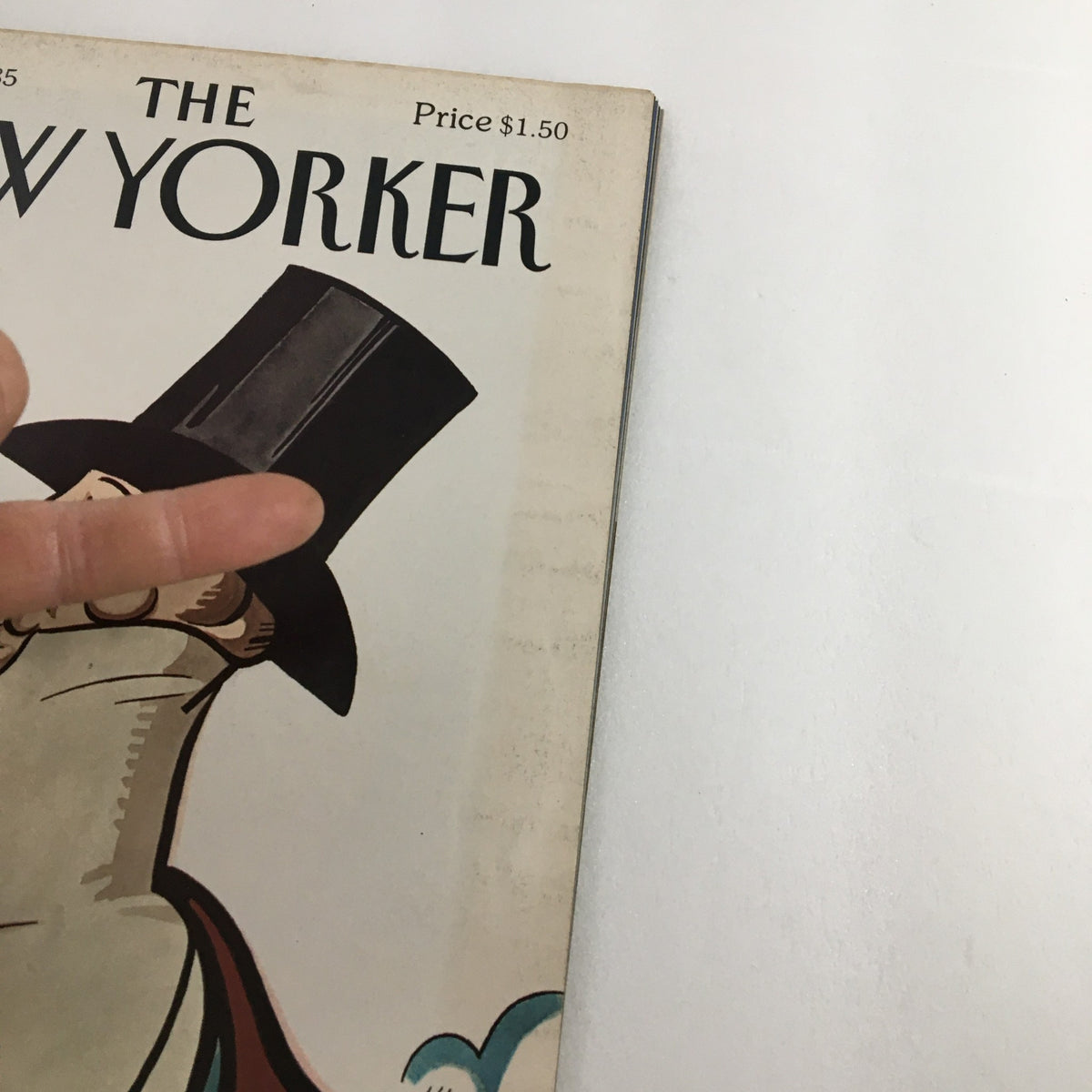 Close-up of The New Yorker Full Magazine February 25 1985 cover showcasing the iconic Eustace Tilley character with a whimsical expression.