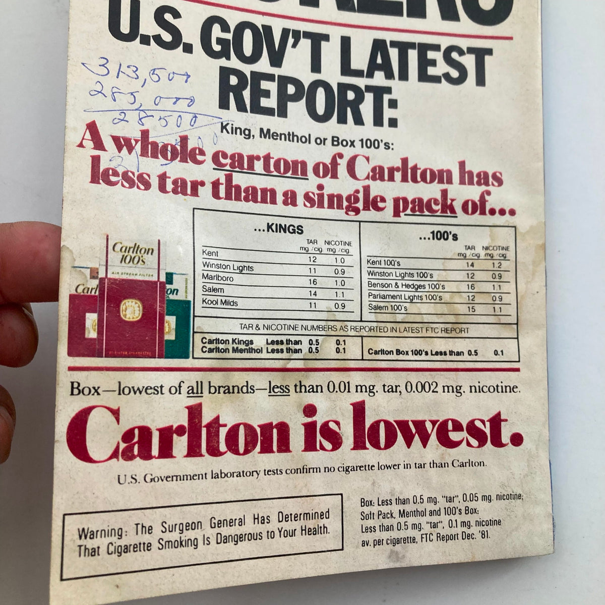 Back cover advertisement from the TV Guide Magazine September 4 1982, featuring the Carlton cigarette brand, highlighting its lower tar and nicotine levels compared to other brands, with a warning about smoking dangers.