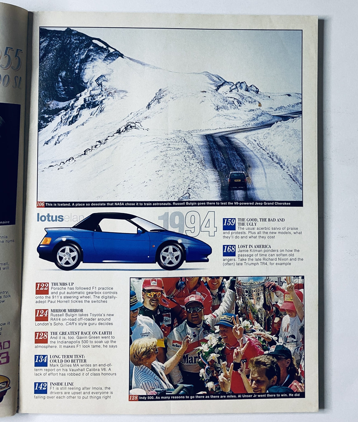 Article layout in CAR Magazine August 1994 highlighting the Lotus Elan and TVR Chimaera comparisons.
