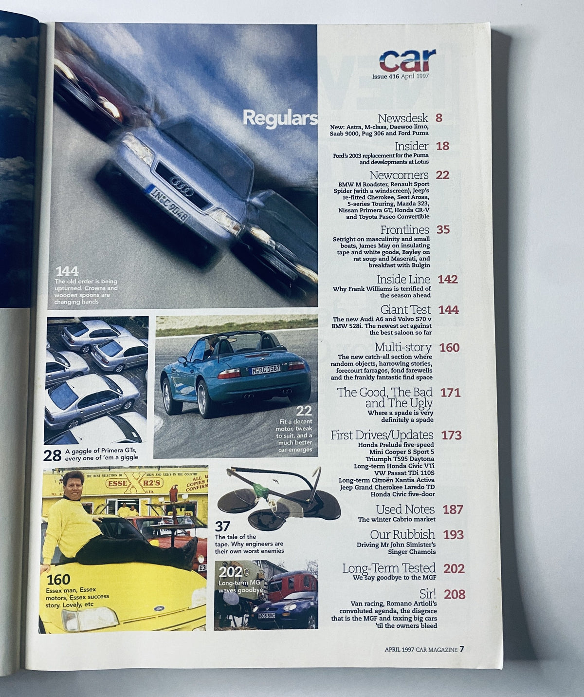 Car Magazine April 1997 Speed Issue featuring a variety of vehicles including a Porsche, images related to car news, and features within the magazine.