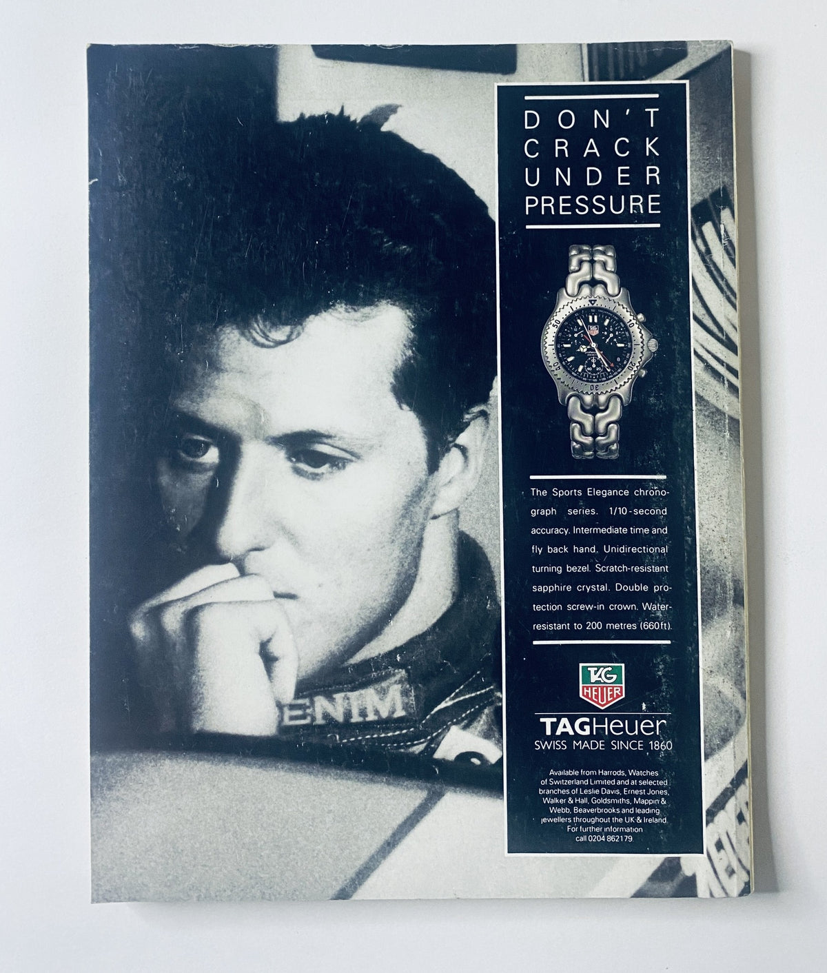 Car Magazine September 1994 cover featuring a promotional TAG Heuer advertisement with a dynamic image of a man deep in thought, highlighting the phrase 'Don't Crack Under Pressure' and showcasing the TAG Heuer watch, relevant to automotive enthusiasts.