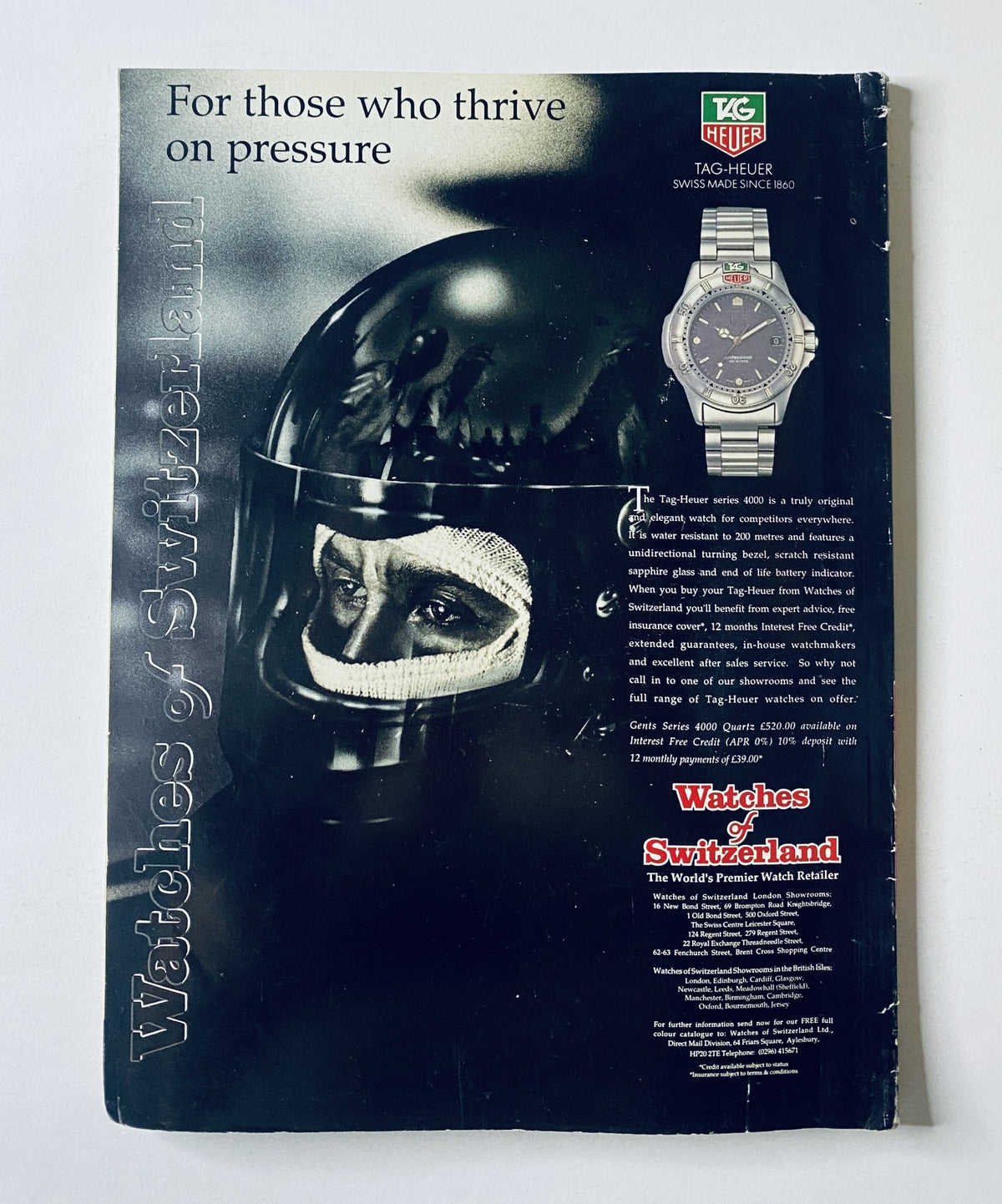 Cover of Car Magazine from September 1992 featuring a TAG Heuer watch advertisement with a racing helmet. Highlights include Ford Shock, Escort Cosworth, Capri, Fiesta XR2i, and RS1800.