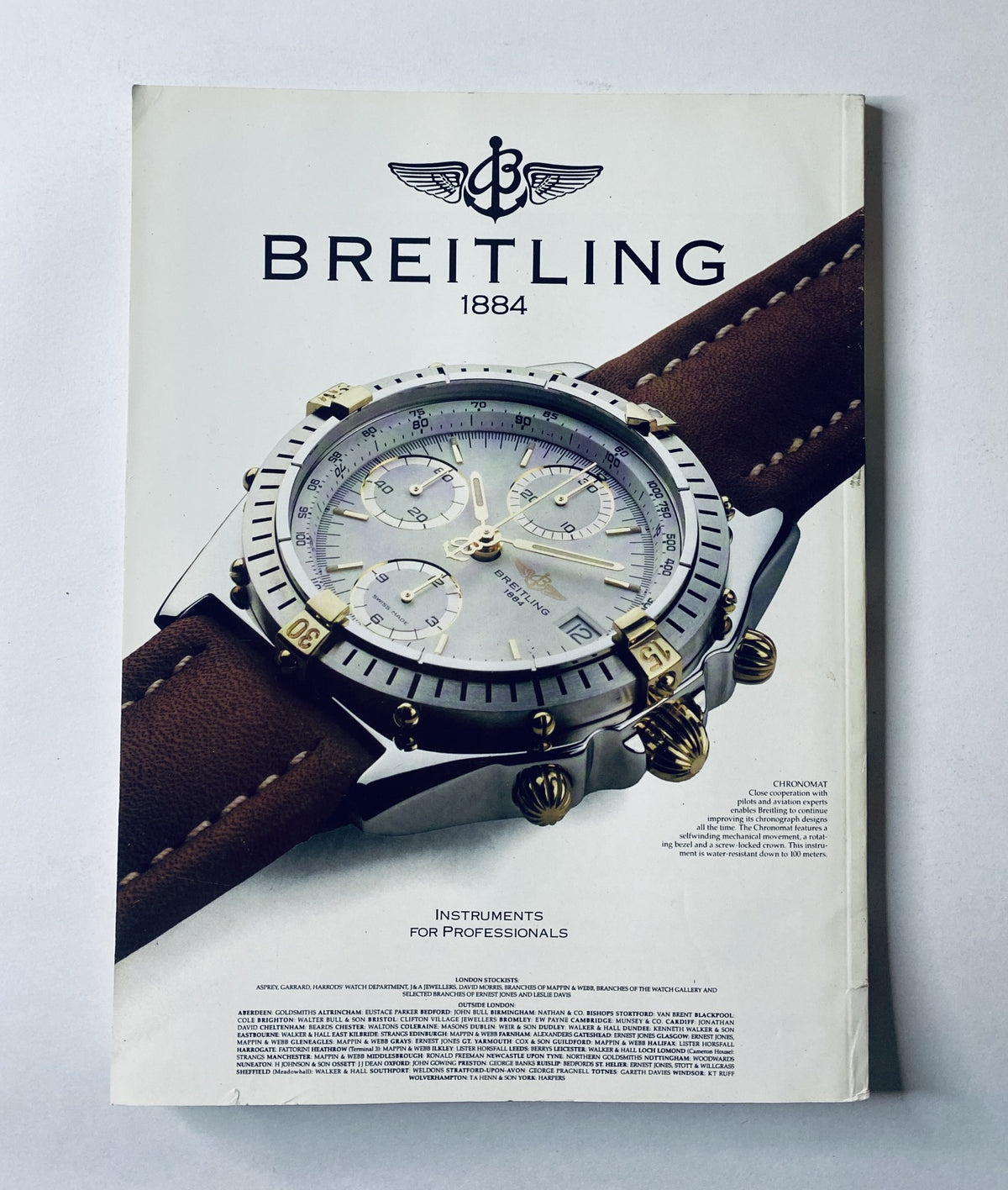 Back cover of November 1992 Car Magazine featuring a Breitling watch advertisement, emphasizing luxury and professionalism.